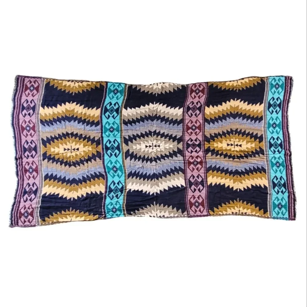 Blanket Scarf w Fringe Large Boho Western Colorful Aztec Pattern